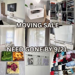 MOVING SALE (tv Unit, Closet Shelves, Floating Nightstands, Curtains, Clothes)
