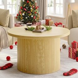 Coffee Table, Tambour Design Coffee Tables for Living Room, Mid Century Modern Wood Coffee Table, Drum Accent Small Center Table, Oak
