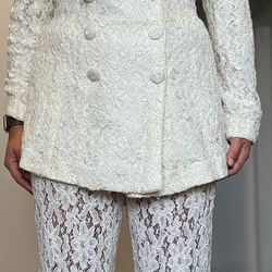 Off White Vintage Lace Suit By Carmen Marc Valvo