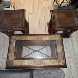 All Or Separate- Wood And stone Coffee Table & End Table Set Heavy
