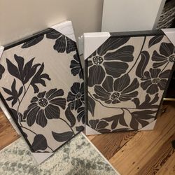 Black Floral Canvas Set 