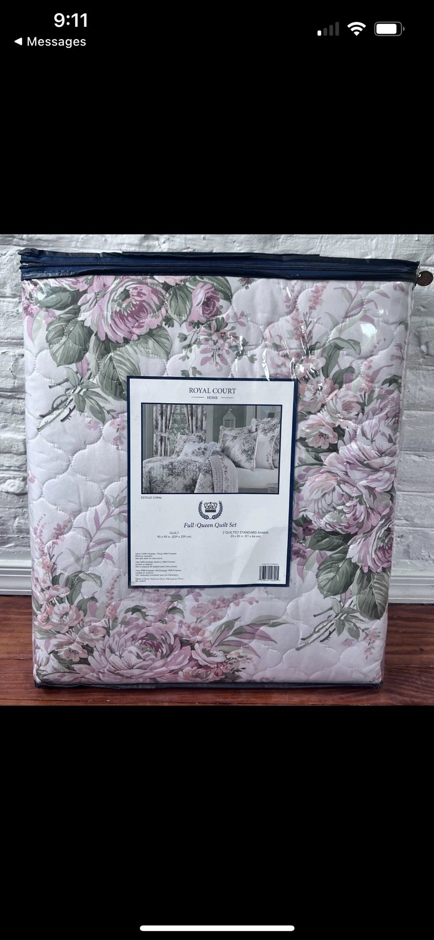 Royal Court Estelle Coral Polyester Full/Queen 3-Piece Quilt Set
