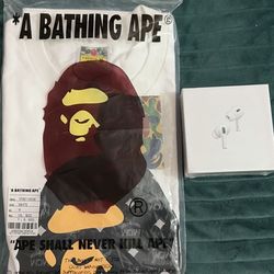 Mcm shirt bape and AirPods