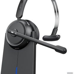 Wireless Headset with AI Noise Cancelling, Wireless Headset with Mic for Work (65 Hours Woktime & Mute Button), Wireless Headphones with Mic Suitable 