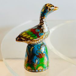 Vintage Cloisonne Enamel Duck Sewing Thimble Figurine