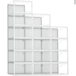 Pinkpum 15 Pack X-Large Shoe Storage Boxes Fit US Size 11, Shoe Organizer for Closet Clear Plastic Stackable Shoe Dispaly Case Holder Bins, Sneaker St