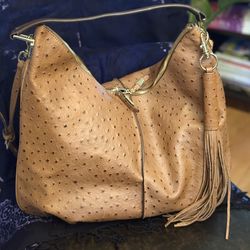G.I.L.I. Ostrich Embossed Leather Hobo Bag