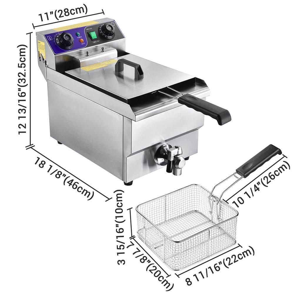 10L Electric Deep Fryer with Drain Stainless Steel French Fries Fried Chicken Wings