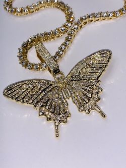 22k stainless steel butterfly necklace and pendant set created with lab diamonds