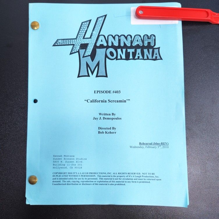 Hannah Montana S4E3 Revised Draft Rehearsal Script California Screamin Disney TV