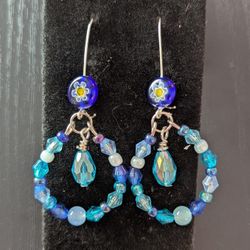 💙 Blue Glass Flower & Teardrop Dangle Earrings – Handmade & Hypoallergenic 💙