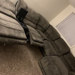 Large Gray Corduroy Sectional w/ Recliners – As Is