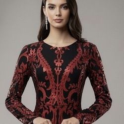 Elegant Long Black & Red 🖤❤️Sequin Evening Gown – Miss Ord (Brand New, Size XL)