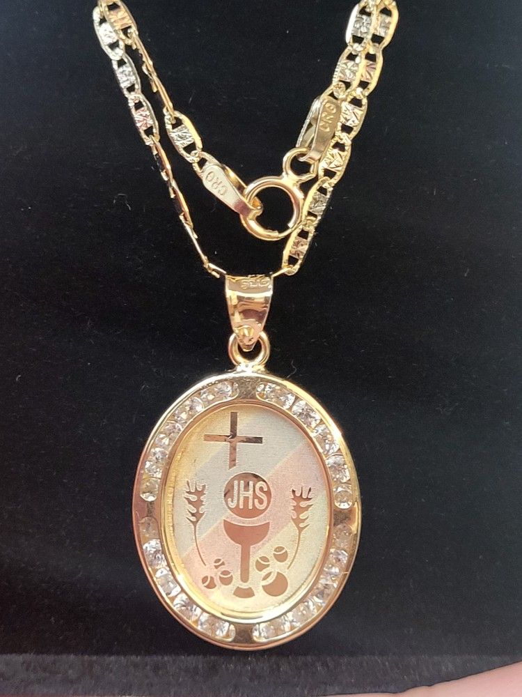 14kt Tricolor Gold First Communion Necklace 18"