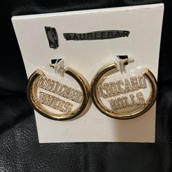 Chicago Bulls Gold And Rhinestone Earrings