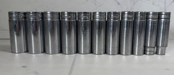 Snap-On 12pc 3/8" Drive SAE Deep Chrome Socket Set 6-Point Standard Sockets (A1G009333)