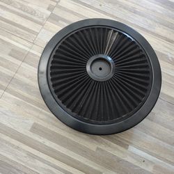 14"x3" Round Black Air Cleaner Filter Assembly Compatible with Chevrolet Chevy Chryler GMC Ford Dodge V8 w/Flow-Thru Lid High Flow Chrome 4330CR