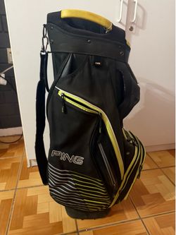 pink golf bag, three pink gloves