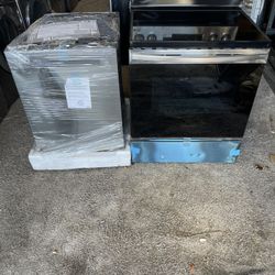 a set of refrigerator, stove, dishwasher and microwave 