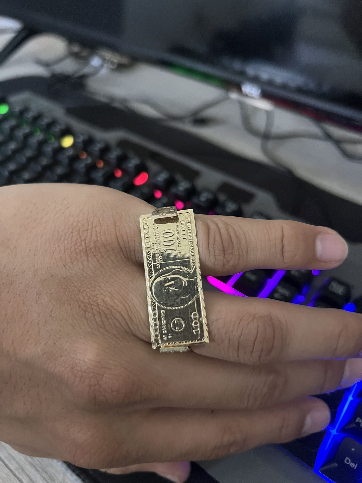 $100 Bill Two Finger 10k Gold Ring
