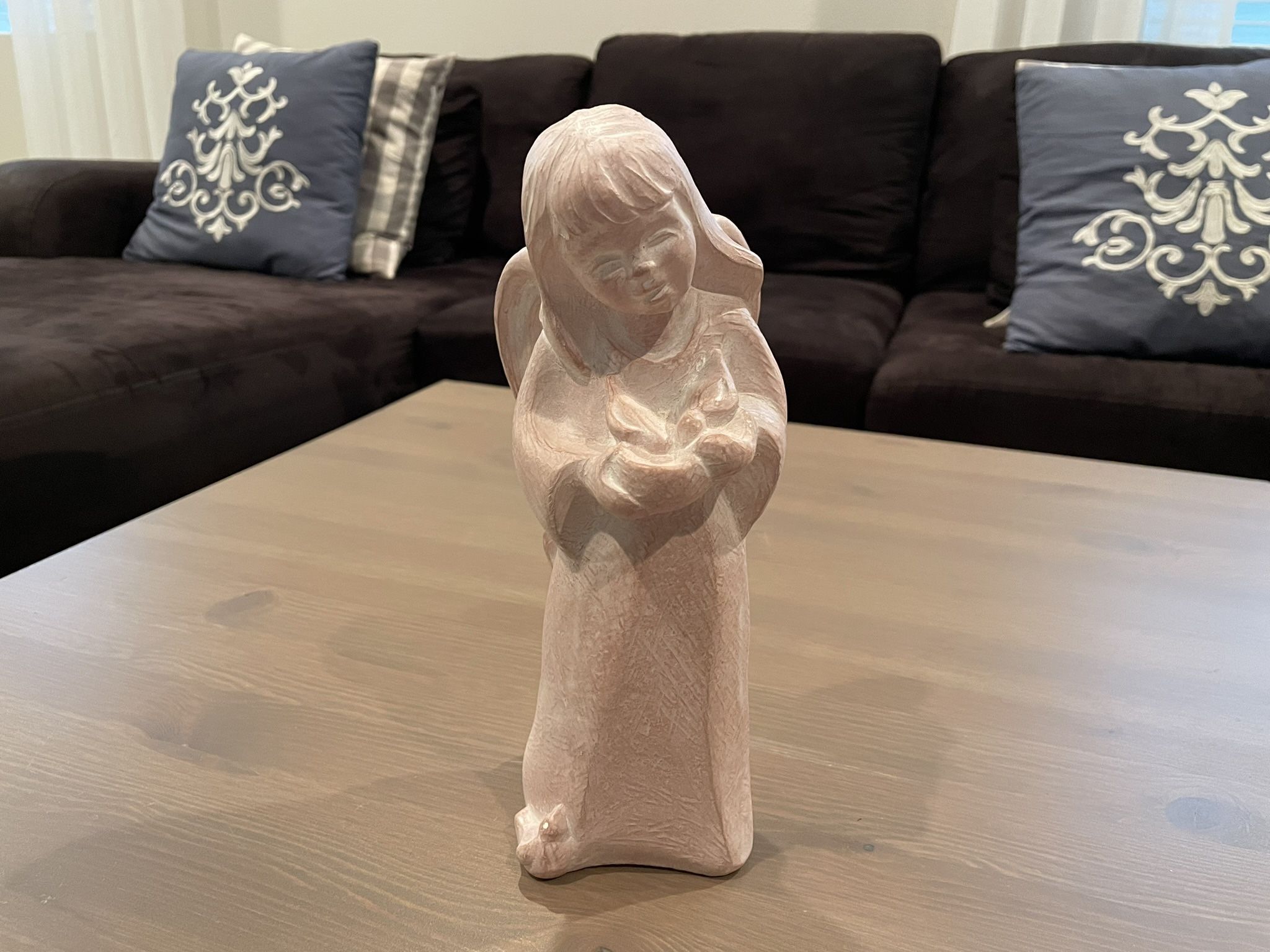 Isabel Bloom Simple Gifts Statue 10” Pink Angel with Birds & Bowl 2004