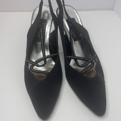Stuart Weitzman Black Fabric Slingback Heels Size 9B