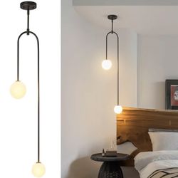 Modern Milk Glass Pendant Light 2 Light Mid Century Chandelier Small Glass Globe Black Pendant Light