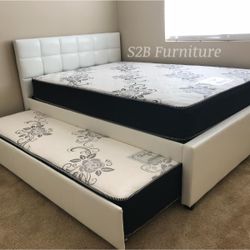 Full Twin White Trundle Bed With Ortho Mattress Included!!