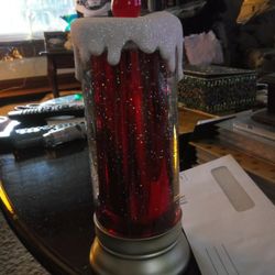 10" Red Sparkle Candle Snow Globe 