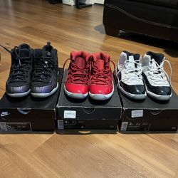 Size 3Y (Boys) White & Black Jordan 11s & Red 11s (SOLD) ONLY Nike Little Posite All In Like New & Good Condition  Available.