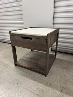 West Elm Wood Nightstand with Marble Top