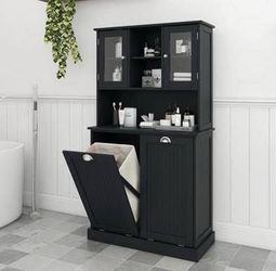 Assembled New Tall Tilt Out Laundry Hamper Cabinet with 2 Removable Baskets Laundry Room Cabinets