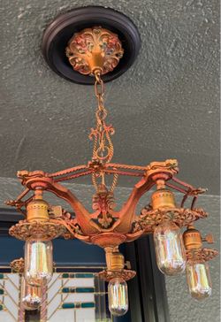 Antique Vintage 1920s AMPCO 5-Light Polychrome Chandelier