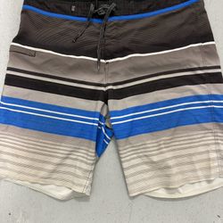 Quiksilver Men's Striped Board Shorts Size 36 Blue Black Beige Drawstring