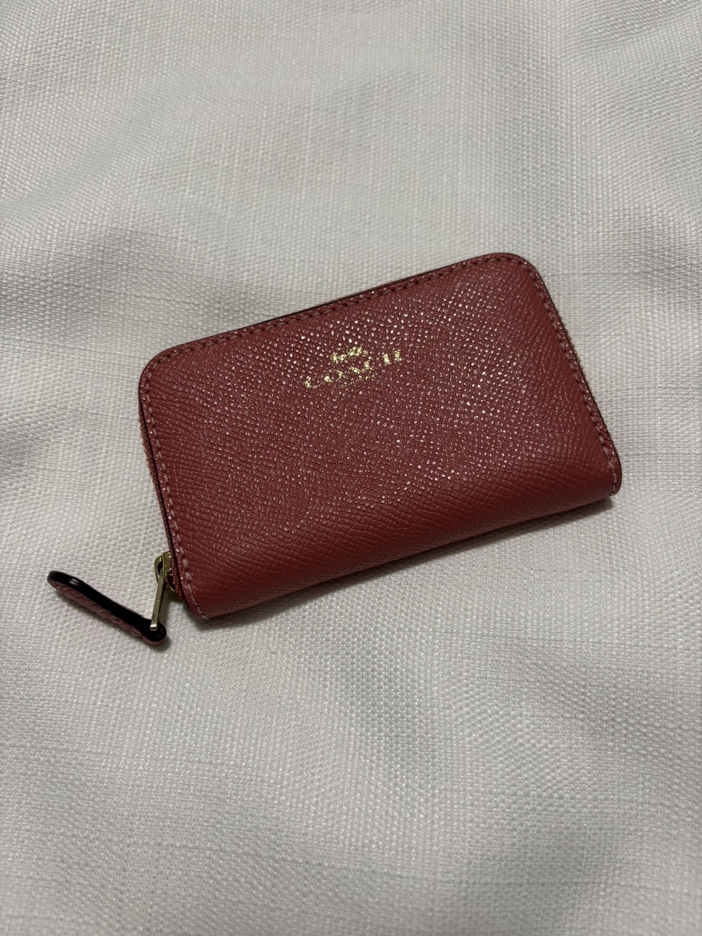 Coach Small Zip Card Holder Wallet Pebble Leather Pink