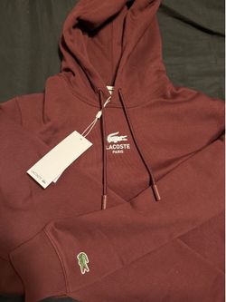 Lacoste Mens Burgundy Hoodie With Logo On Front And Back. Size Extra Small.