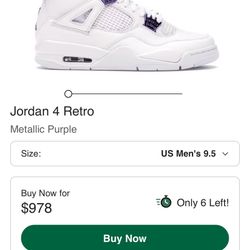 Jordan 4 Metallic purple dead stock 
