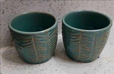 2 Small Pots Planter Cactus Succulent Pot Teal Green 3.5” 3D Texture