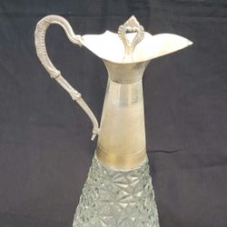 Vtg Norleans Cut Glass & Silverplated Decanter Made In Italy Size  14.75" Tall