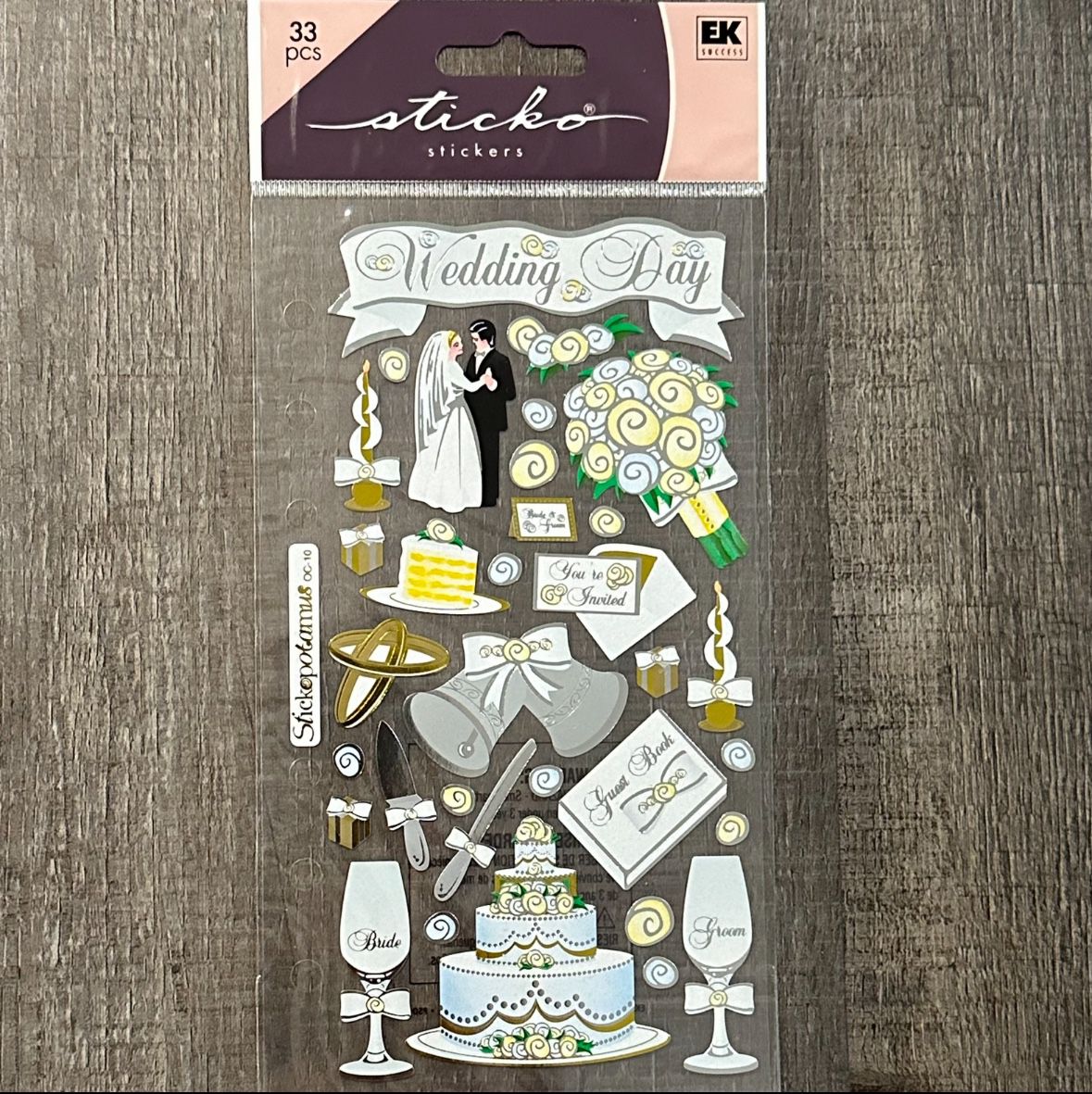 New Sticko Wedding Day Foil Scrapbook Sticker Pack