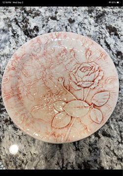 Vintage italy majolica pink lace rose plate 8” #1