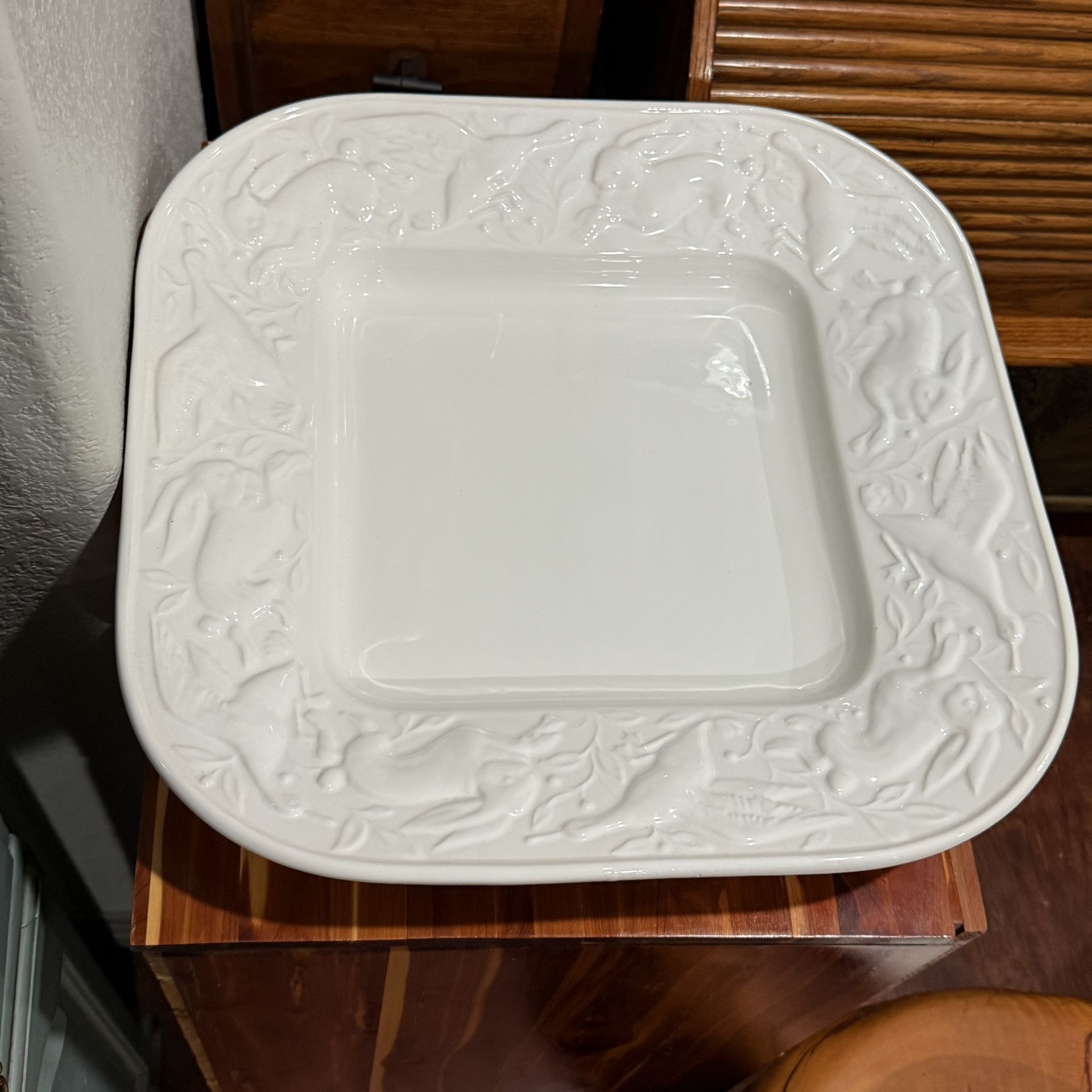 Italian Ceramica JRM White Embossed Square Platter • Made in Italy