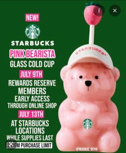 Starbucks Bearista Bear Cup Tumblers pink Strawberry Topper Baseball cap