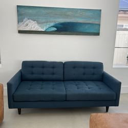 Blue Tufted Loveseat Sofa 