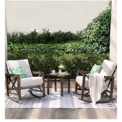 NATURAL EXPRESSIONS Rocking Bistro Set, 3 Piece Outdoor Patio Conversation Furniture Set with 2 Rockers and 1 Metal Coffee Table with Thick Cushions,2