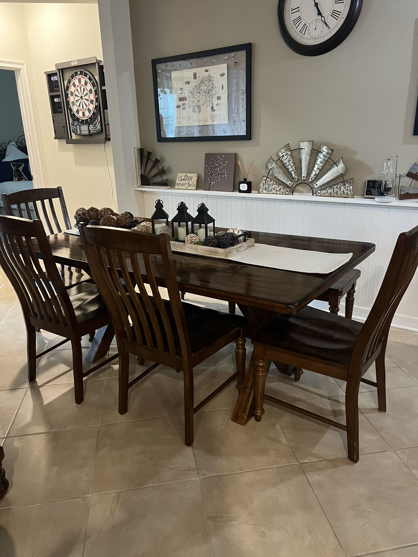 Wooden Dining Table Set 4 chairs & bench