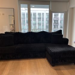 Luxury Black Fur Sectional Couch