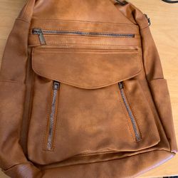 Brown Faux Leather Backpack 