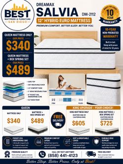 NEW 12" Queen Mattress $340 - FREE DELIVERY +10 Year Warranty