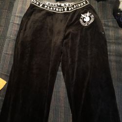 PLAYBOY Soft Black Velour Lounge Pants Sleepwear Stretchable 
